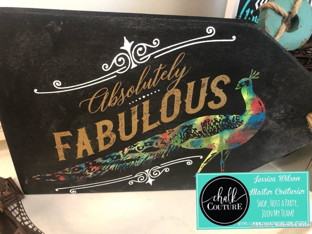 Absolutely Fabulous Chalk Transfer with peacock done with tie dye style paint technique