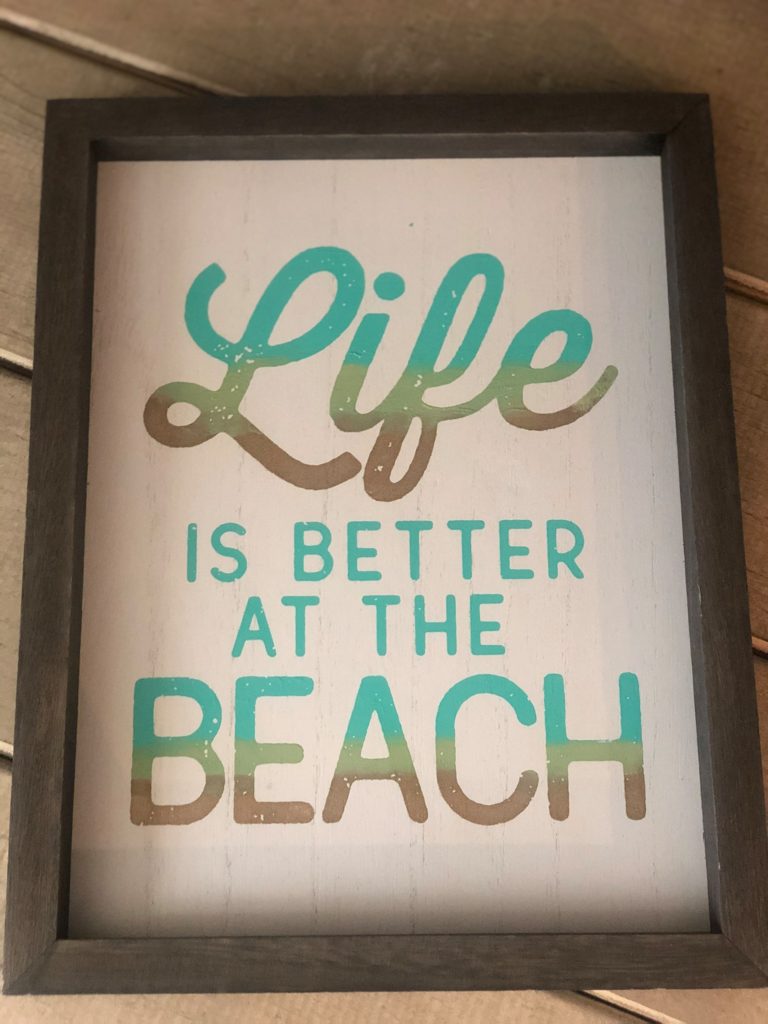 Life is Better at the Beach chalk transfer on a 9x12 Box Frame